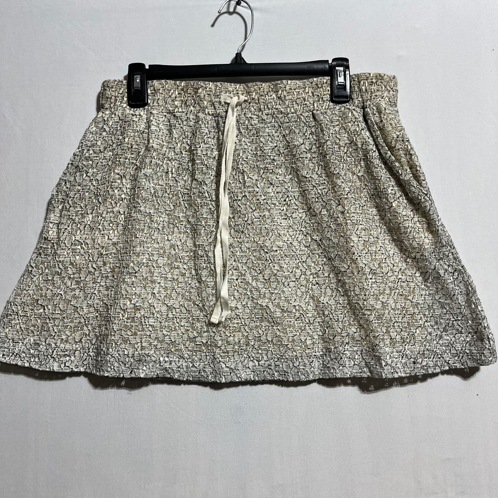 Lou & Grey Mini Skirt Womens Small Ivory Cotton Textured Lace Overlay Drawstring